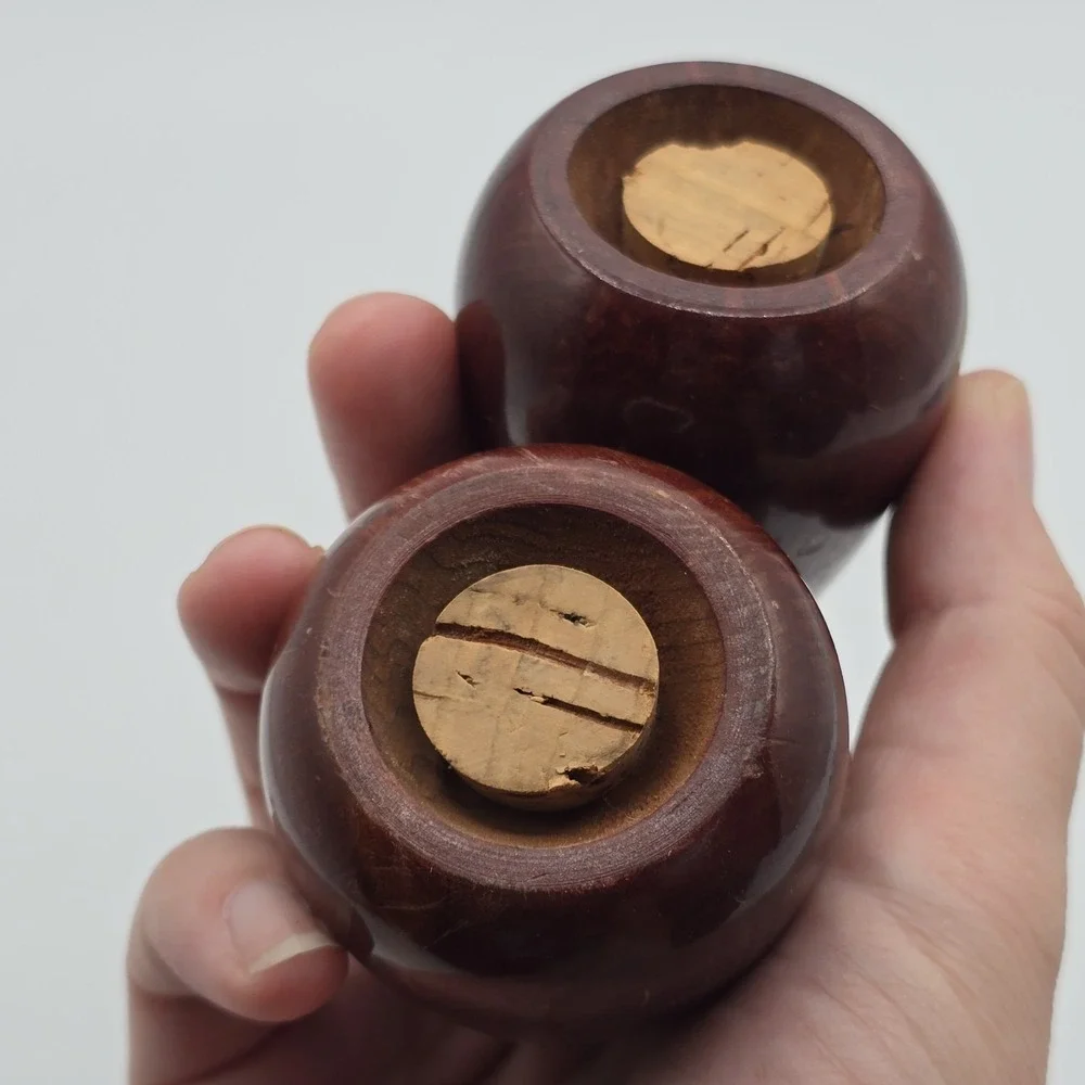 Vtg Little Brown Wooden Egg Salt & Pepper Shaker Set Rustic‎ Farmhouse Country